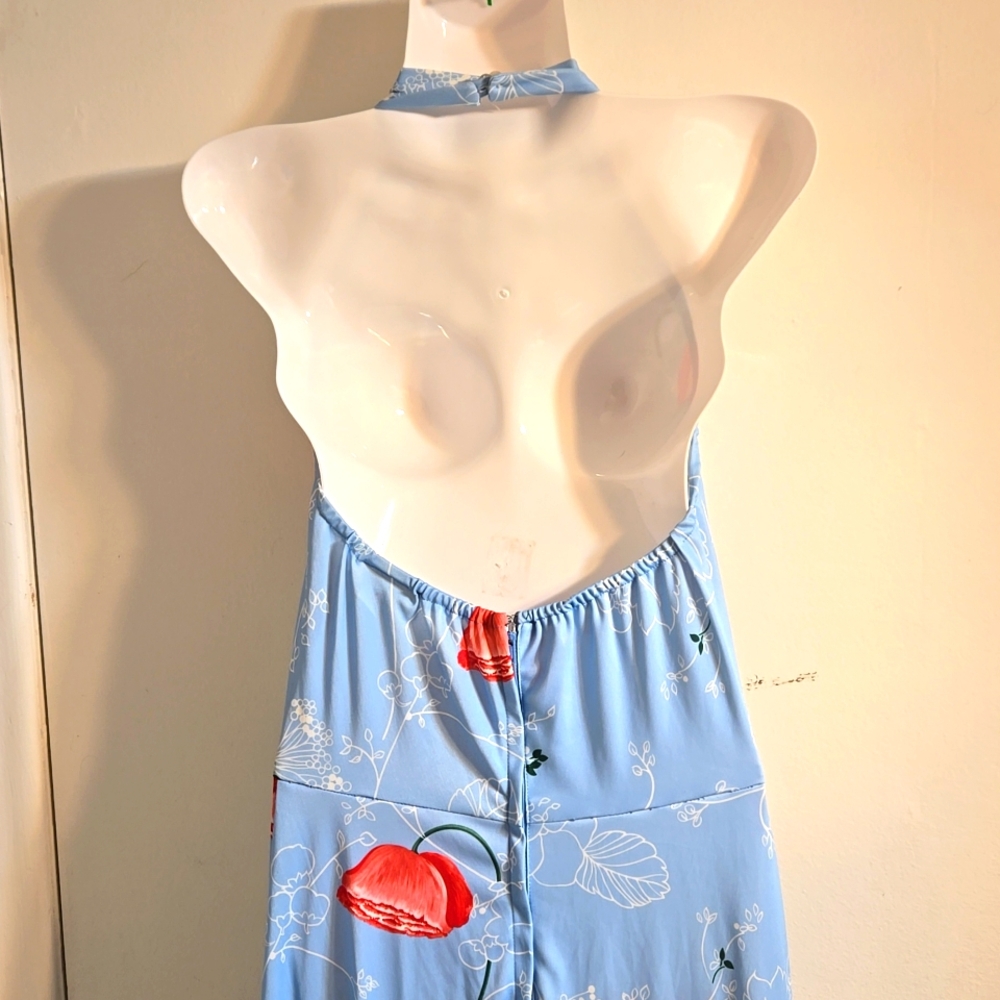 5) Vintage Maxi Dress Baby Blue Halter - Picture 4 of 8